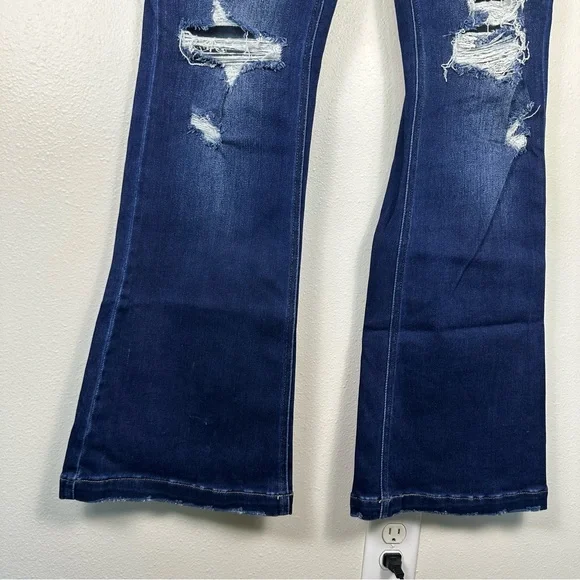 KANCAN Jaden Mid Rise Flare Distressed Stretch Denim Jeans - Picture 3 of 9